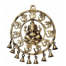 Om Ganesha Brass Wall Hanging With Bells Showpiece | Home Decor | | Wall Decor |   202351611446